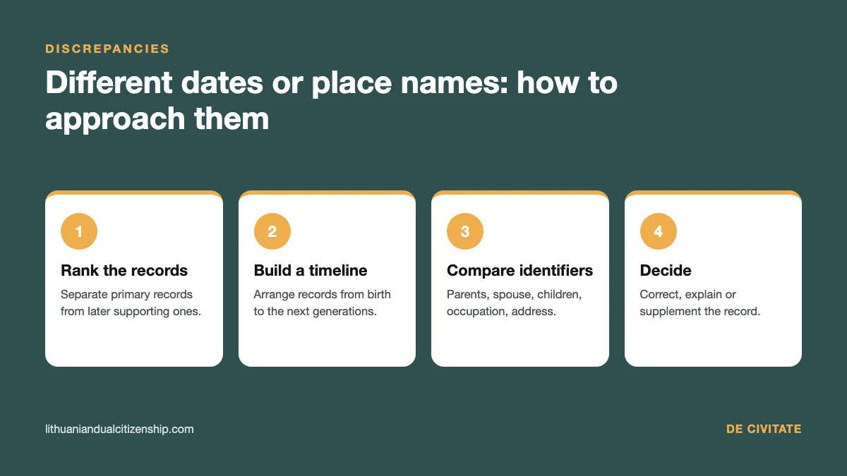 Different dates or place names in Lithuanian records: four steps to resolve them