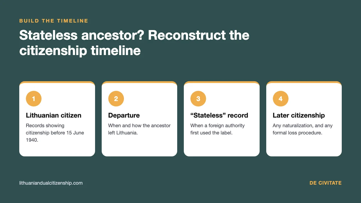 Stateless ancestor and Lithuanian citizenship by descent: four points of the timeline
